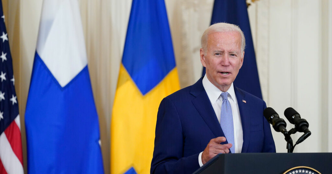 President Joe Biden i samband med att USA formellt godkände Sveriges och Finlands Natoansökningar i augusti 2022. Arkivbild. USA och Storbritannien pressar på för Sverige
