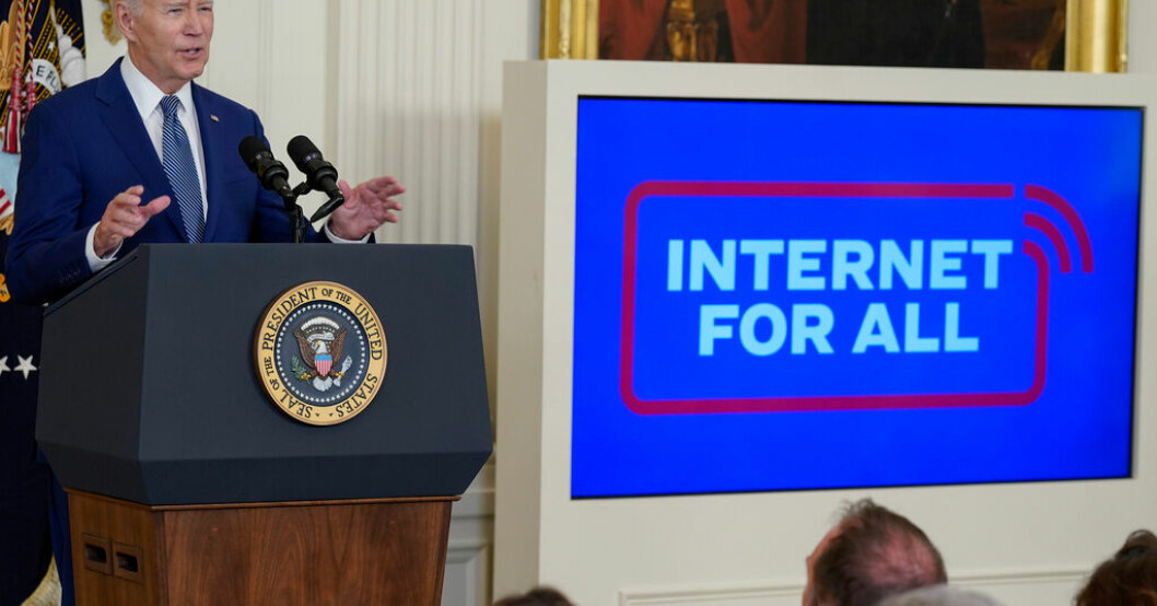 President Joe Biden i samband med dagens presskonferens. 450 miljarder satsas på bredband i USA