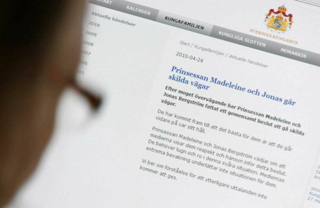 Hovets pressmeddelande som bekräftade att prinsessan Madeleine och Jonas Bergström brutit sin förlovning. Pressmeddelandet om att Madeleine och Jonas bryter förlovningen