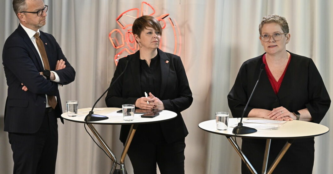 Pressträff med socialdemokraterna Mikael Damberg, Katrin Stjernfeldt Jammeh från Malmö och Karin Wanngård från Stockholm om det pressade ekonomiska läget i Sveriges kommuner. S: Kommuner står inför rent skadliga alternativ