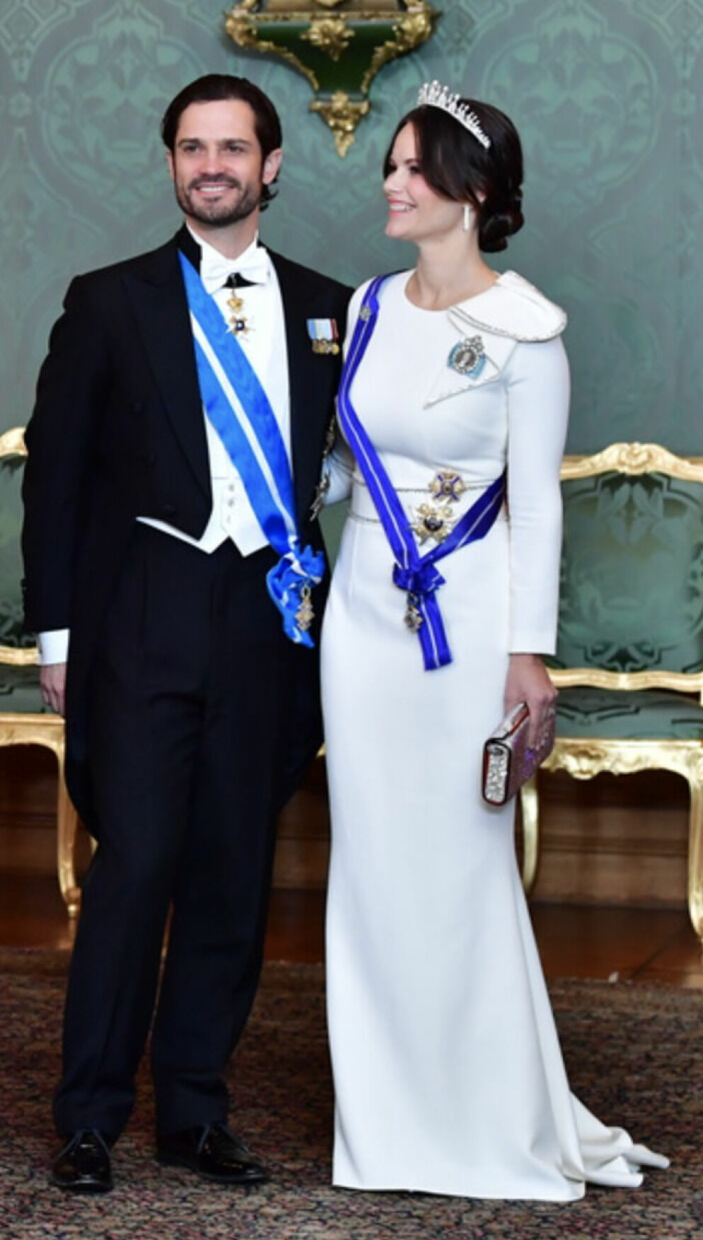 prins Carl Philip och prinsessan Sofia vid en bankett på Stockholms slott i samband med det spanska statsbesöket