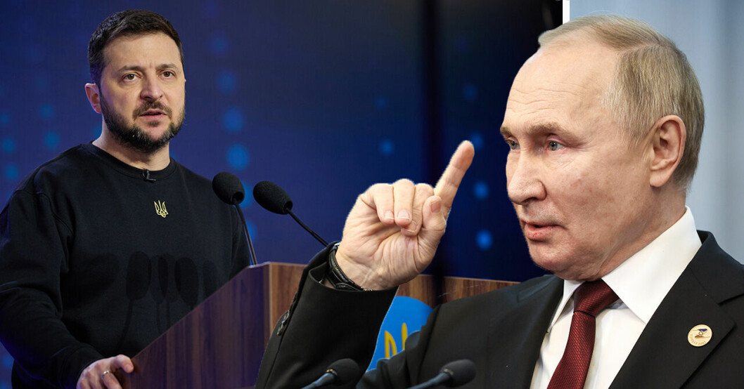 Volodymyr Zelenskyy och Vladimir Putin.
