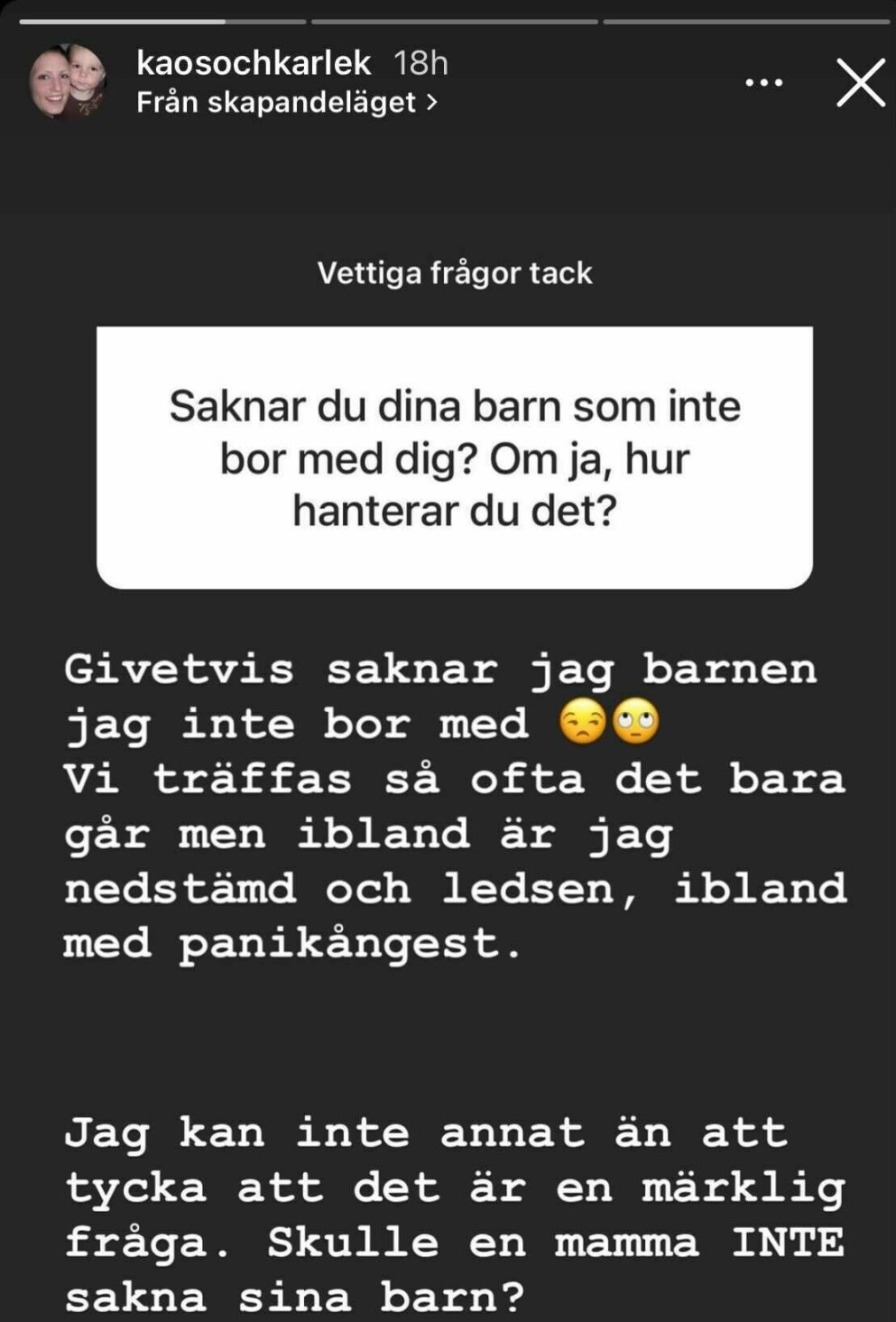 <span class=" italic" data-lab-italic_desktop="italic">Matilda Nikulas svar från en Q&A med följarna. Foto: Matilda Nikula/Instagram</span>