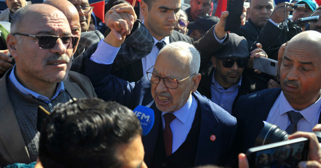 Rached Ghannouchi, en av Tunisiens främsta oppositionspolitiker, i februari i år. Arkivbild. Tunisisk oppositionspolitiker får fängelsedom