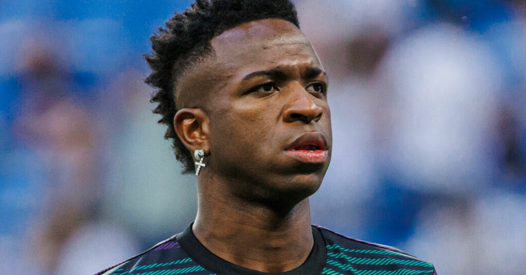 Real Madrids Vinícius Júnior. Arkivbild. Fyra personer gripna efter Vinícius-docka