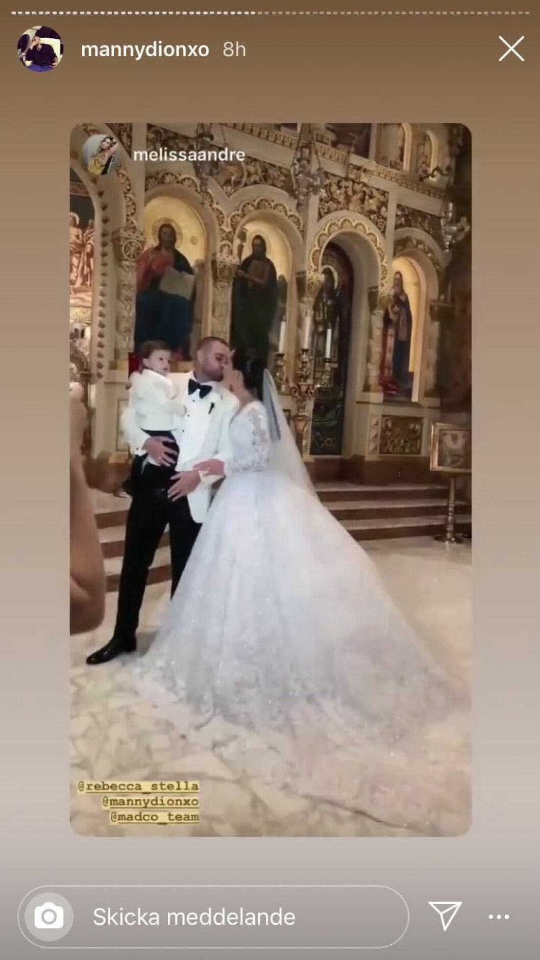 Rebecca Stella, Manny Dion och sonen Dion efter bröllopet