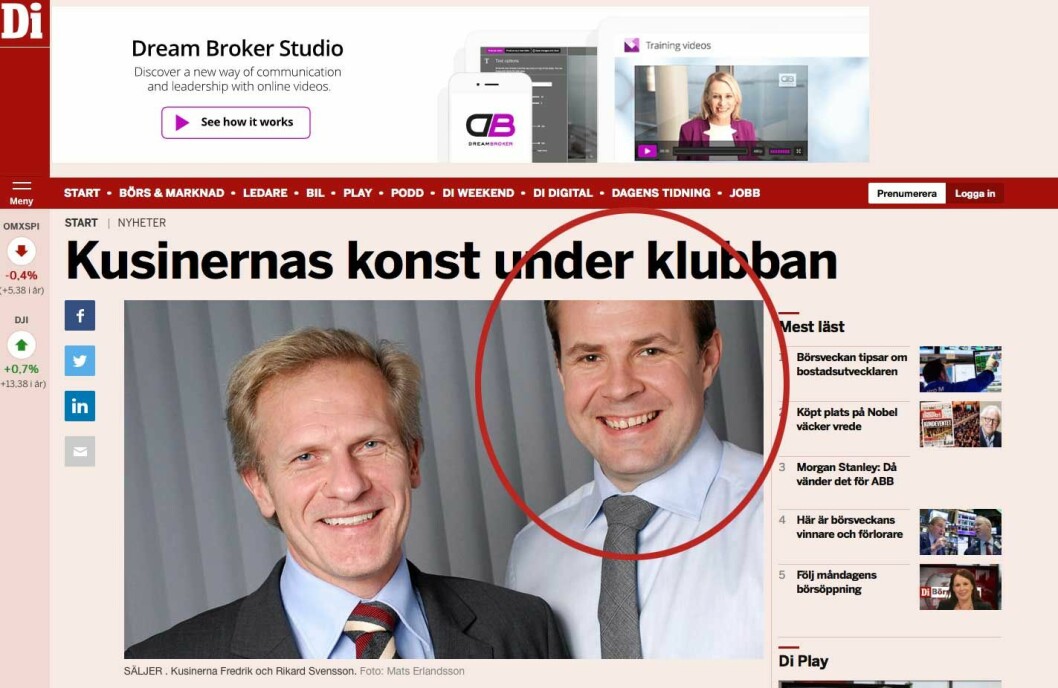 Rikard Svensson sägs vara Carinas nya kärlek. (Rikard inringad i röd ring). Faksimil: www.di.se Faksimil: www.di.se