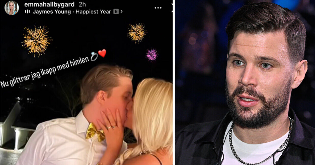 Christoffer och Emma Hallbygård förlovade. Robin Bengtsson till höger.