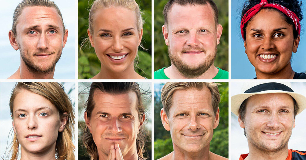 Christoffer Willén, Julia Franzén, Michael Björklund, Priya Svang, Clara Henry, Kristove Rueda, Mattias Pettersson och Jani Jokinen i Robinson 2020.