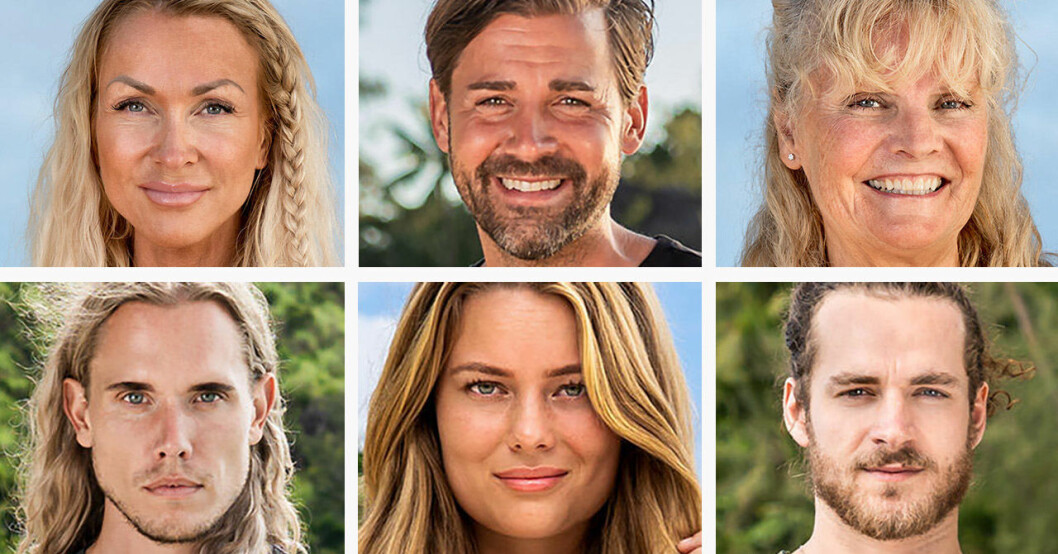 Nina Ekstrand, Jonas Carlsson, Pia Åkerman, Fabian Thingwall, Cissi Wallin Nilsson och Cruise Ferreira i Robinson 2020.