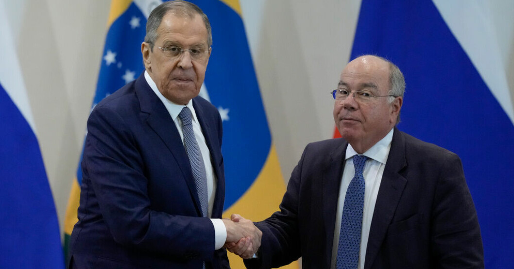 Rysslands utrikesminister Sergej Lavrov och hans brasilianske kollega Mauro Vieira. Rysslands utrikesminister i Brasilien