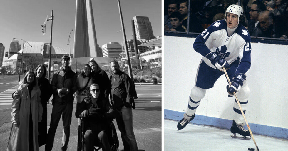 Börje Salming tillsammans med sin familj i Toronto och Börje Salming när han spelade för Toronto Maple Leafs 1974.