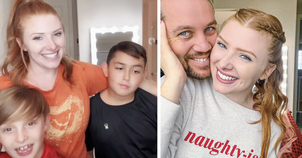 Jessica Skube med sina söner Caden och Kaden. Till höger syns hon med partnern Chris Skube.