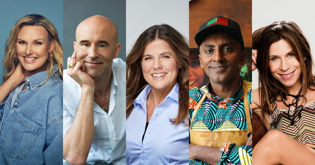 Sanna Nielsen, Mark Levengood, Pernilla Wiberg, Marcus Samuelsson och Caroline af Ugglas gästar årets säsong av "Stjärnorna på slottet". Pressbild. Här är årets deltagare i "Stjärnorna på slottet"