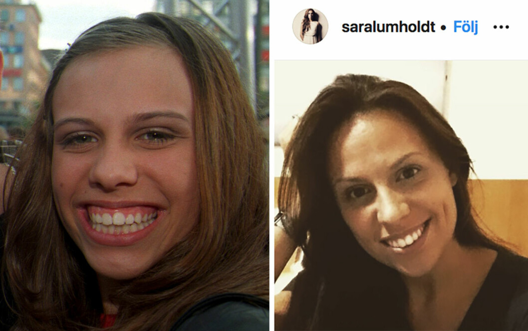 Sara Lumholdt 1999 och 2019. <strong>Foto: TT & Instagram.</strong> Sara Lumholdt som barn och som vuxen.