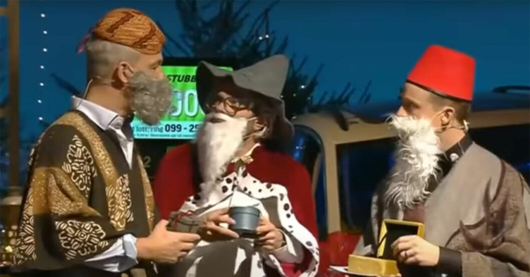 Henrik Schyffert, David Hellenius och Andreas Weise spelade de tre vise männen i den kontroversiella sketchen.