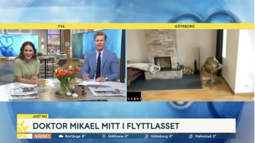 En öppen spis och ett barskåp på hjul flimrade förbi under husvisningen hos Mikael och Lotta.