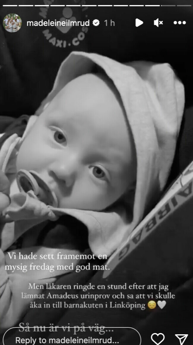 Madeleines son Amadeus på väg till akuten. Sonen Amadeus.