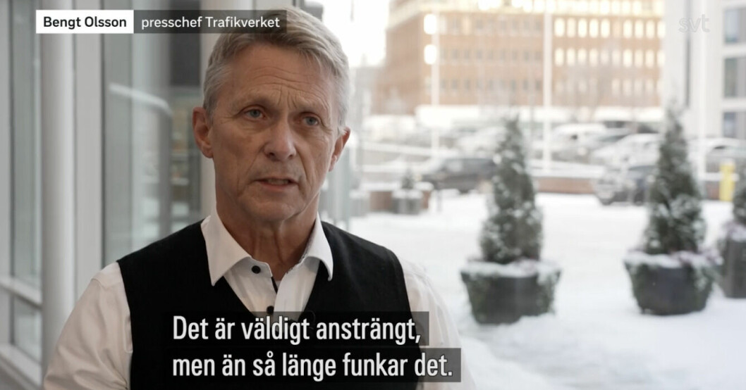 Den ansträngda situationen oroar inte Trafikverkets presschef Bengt Olsson. Bengt Olsson intervjuas i SVT.
