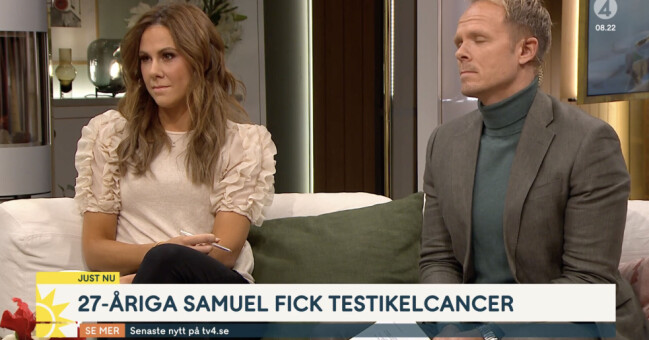 Även om Samuel är steril nu vill paret skaffa barn i framtiden. Programledarna i TV4:s Nyhetsmorgon.