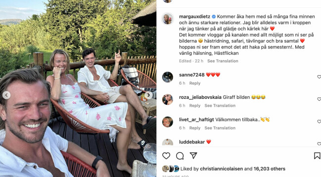 Margaux publicerade en bild med Joel från Sydafrika. FOTO: Instagram