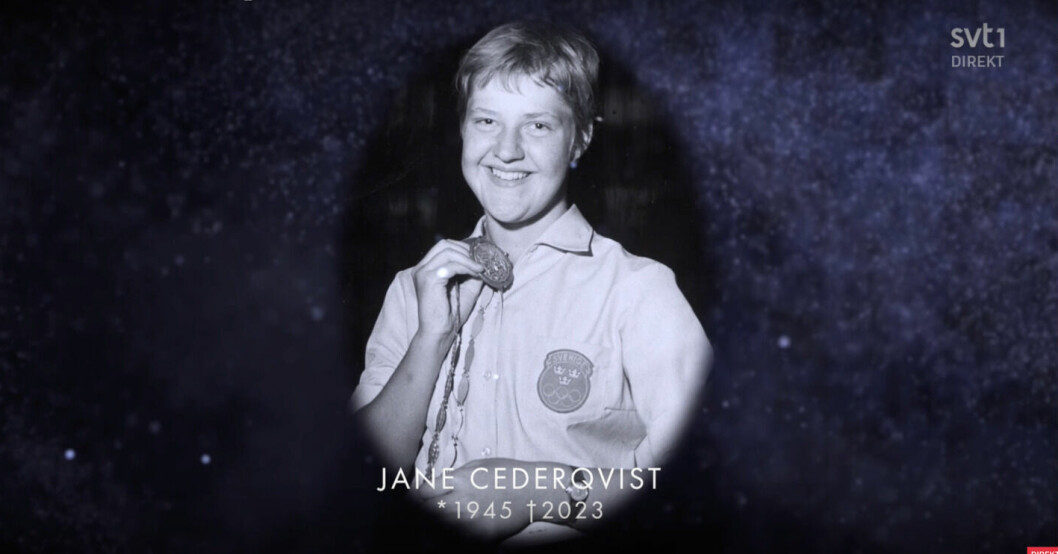 Jane Cederqvist under hyllningen på idrottsgalan 2023. Jane Cederqvist under hyllningen på idrottsgalan 2023.
