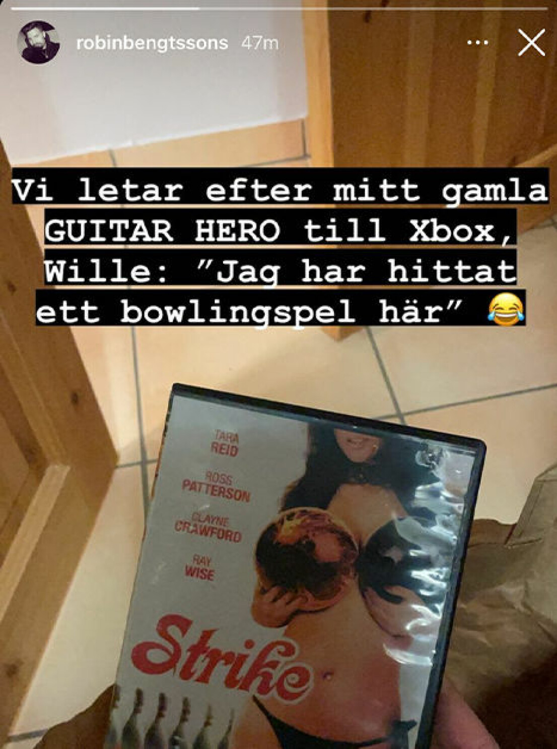 William hittade ett "bowling-spel". Screenshot från Robin Bengtssons Instagram-story