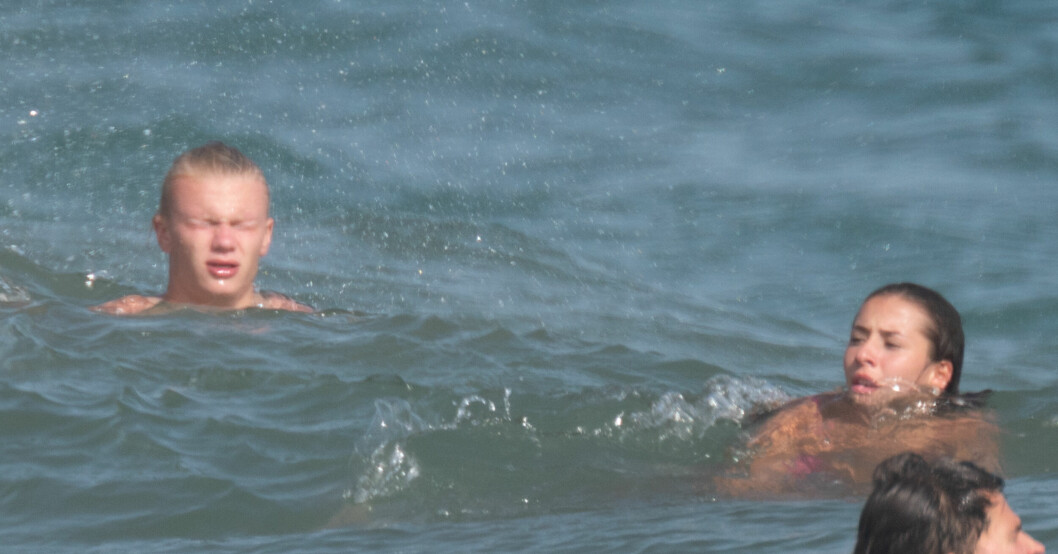 Lite saltvatten i ögonen för Erling, när han och påstådda flickvännen tar ett dopp i Marbella.