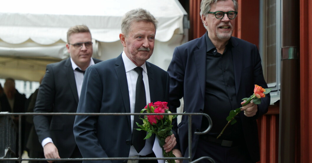 Staffan Lindeborg på vännen Ingvar Oldsbergs begravning i Råda kyrka i Mölnlycke. Staffan Lindeborg på vännen Ingvar Oldsbergs begravning i Råda kyrka i Mölnlycke.