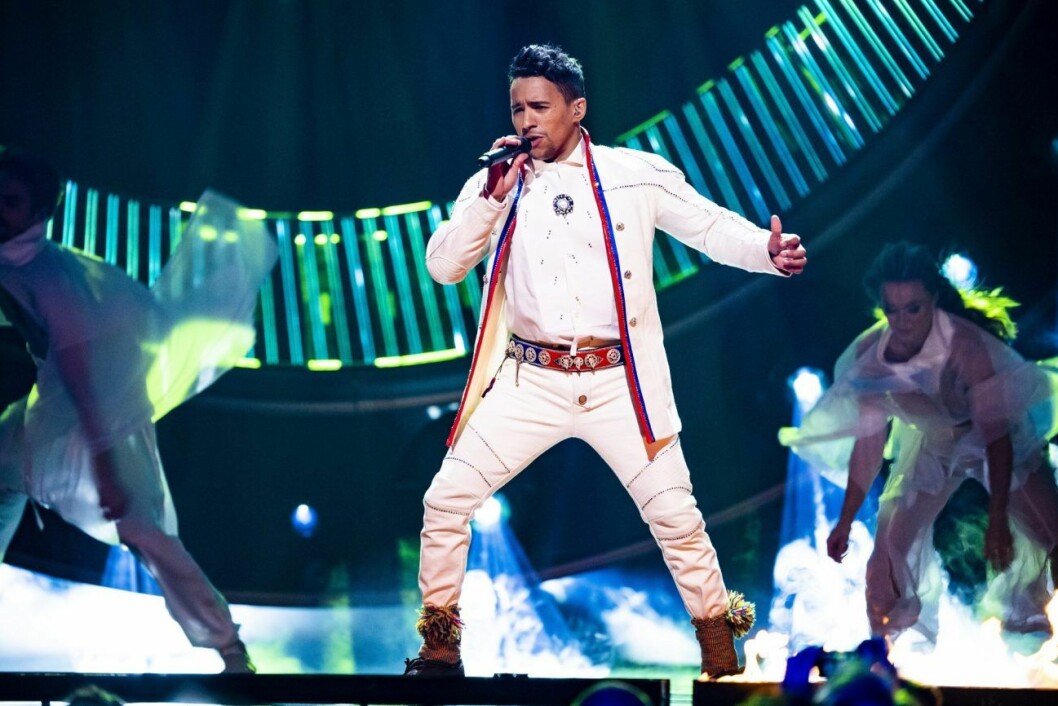 Jon Henrik Fjällgren under Melodifestivalen 2019. Jon Henrik Fjällgren under Melodifestivalen 2019.