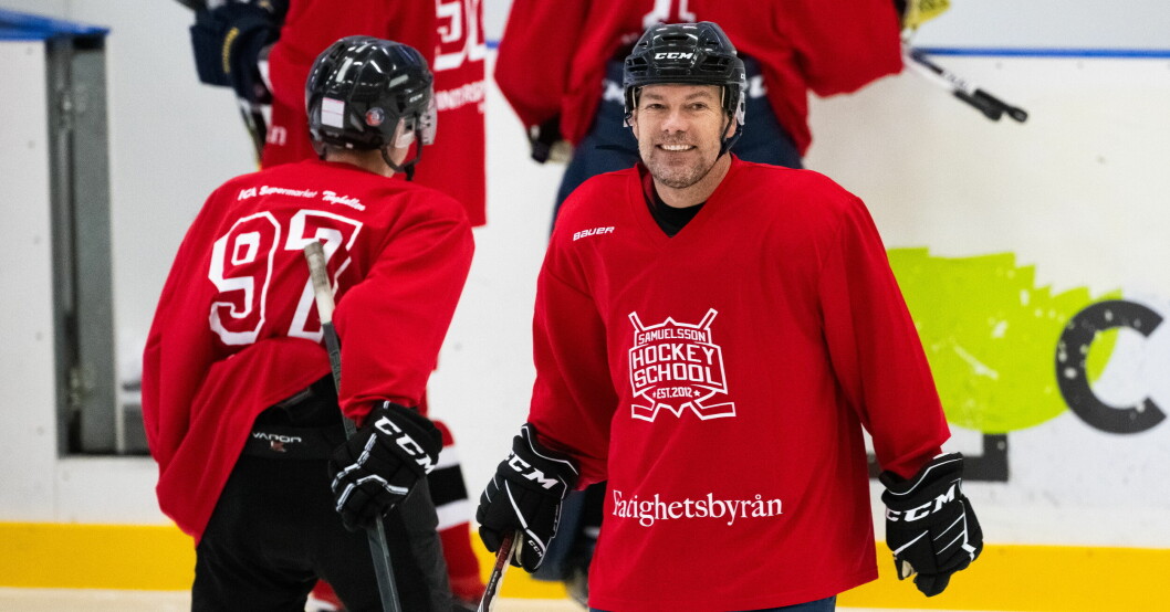 Patrick Grimlund under välgörenhetsmatchen i ishockey i Mariefred i lördags.