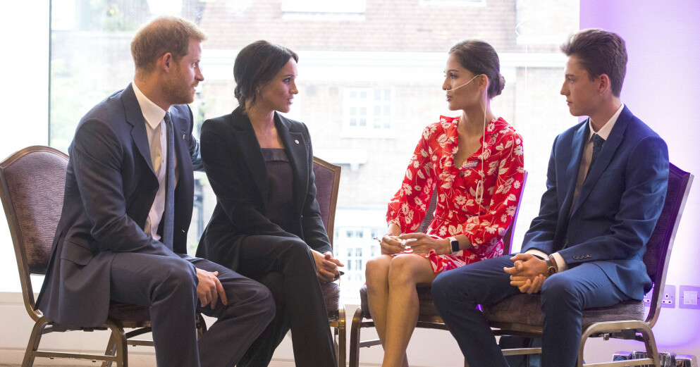 Prins Harry, Meghan Markle, Evie Toombes och hennes bror Rocco 2018. Prins Harry, Meghan Markle, Evie Toombes och hennes bror Rocco