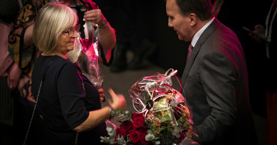 Ulla Löfven och statsminister Stefan Löfven som avtackas under Socialdemokraternas kongress i Göteborg. Ulla Löfven och Stefan Löfven