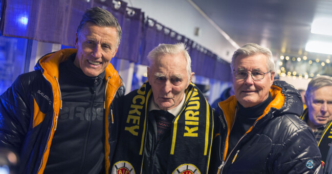 Börje Salming, Rune Lantto och Stig Salming i samband med att ishockeylegendaren hyllas i Matojärvi ishall i Kiruna där allt började.