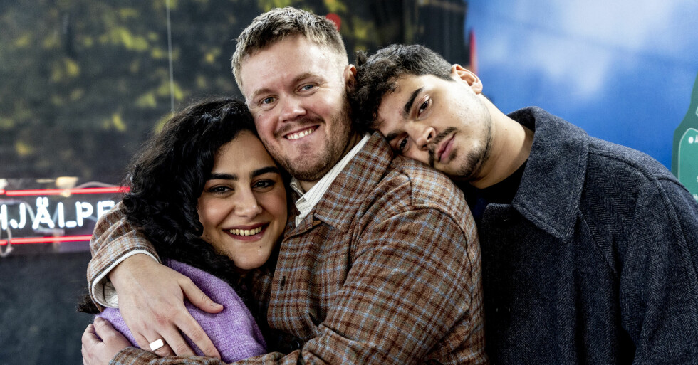 Musikhjälpens Tina Mehrafzoon, Klas Eriksson och Oscar Zia.