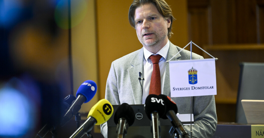 Måns Wigén, kanslichef på Högsta domstolen, under torsdagens presskonferens i anslutning till att domen presenterats. Måns Wigén, kanslichef på Högsta domstolen, under torsdagens presskonferens i anslutning till att domen presenterats.