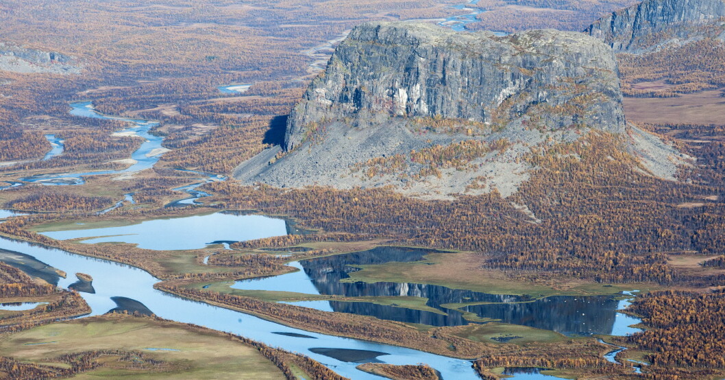 Utsikt över Sareks nationalpark från berget Skierfe. Skierfe