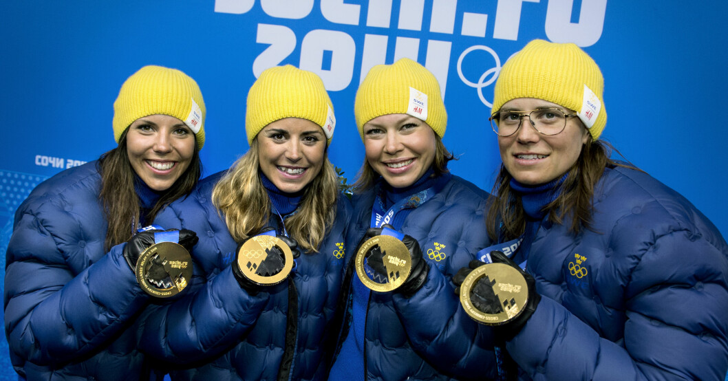 Charlotte Kalla, Anna Haag, Emma Wikén och Ida Ingemarsdotter tog OS-guld i Sotji 2014. Charlotte Kalla, Ida Ingemarsdotter, Emma Wikén och Anna Haag