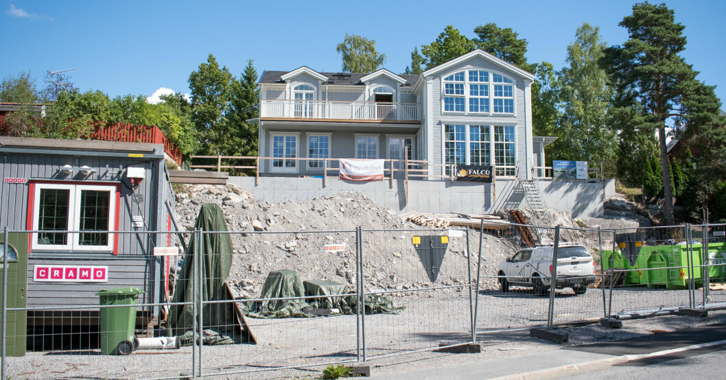 Husfasaden på Pernilla Wahlgrens nya hus på Lidingö.