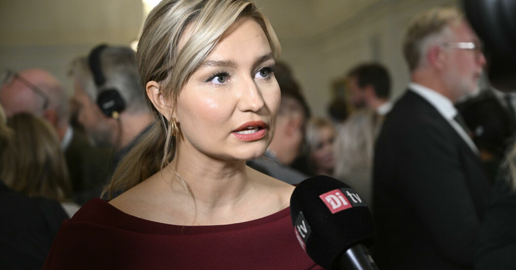 Ebba Busch var med och presenterade sina kollegor i Kristdemokraterna när alla nya ministrar mötte pressen. Ebba Busch under presskonferensen efter ministerutnämnandet.
