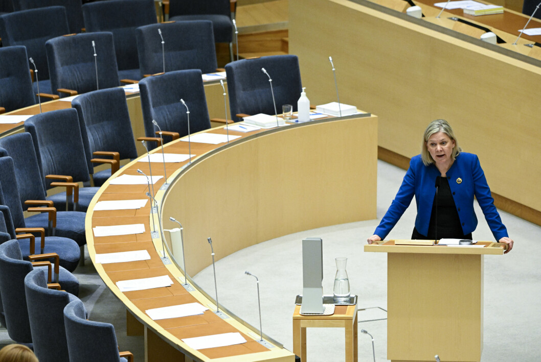Statsminister Magdalena Andersson (S) i riksdagen.