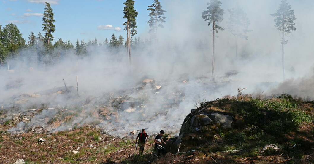 Släckningsarbete i skogen vid Ulrika, Östergötland, sommaren 2021. Släckningsarbete i skogen vid Ulrika, Östergötland, sommaren 2021.