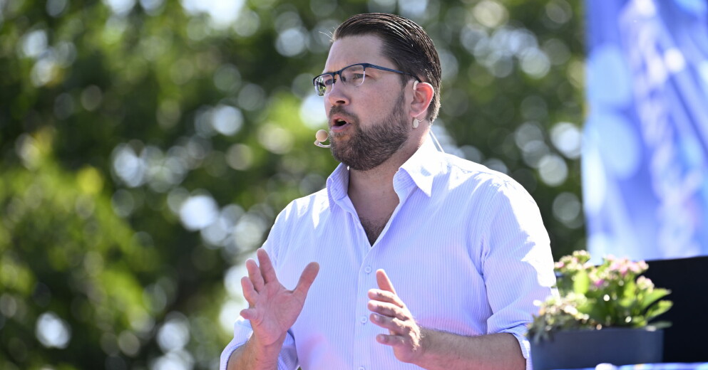 Jimmie Åkesson när han höll sitt sommartal. Jimmie Åkesson.