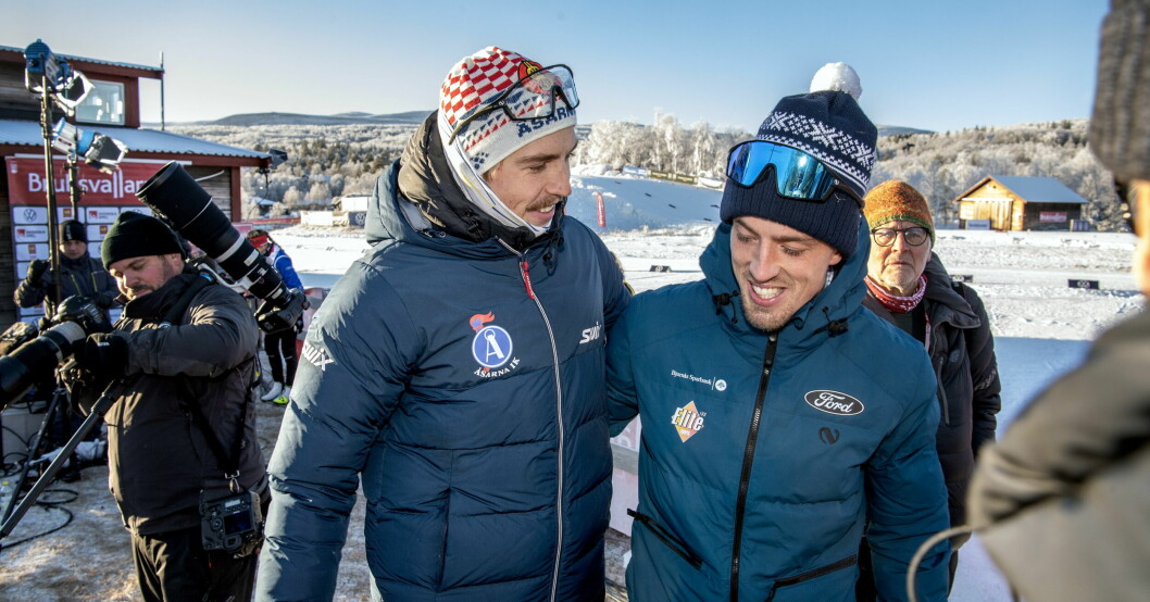 William Poromaa och Calle Halfvarsson under tävlingarna på Bruksvallen i helgen. William Poromaa och Calle Halfvarsson.