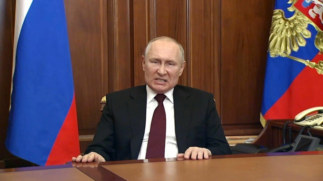 Rysslands president Vladimir Putin under måndagens tal – när han deklarerade delar av Ukraina som ”självständiga”.