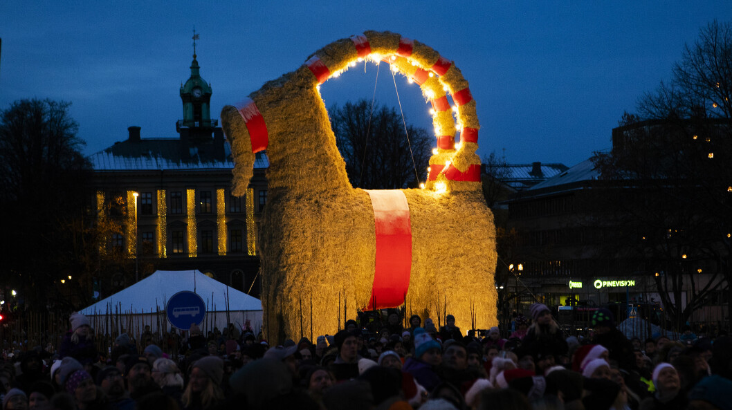 <strong>Gävlebocken vid invigningen första advent i år.</strong> Gävlebocken invigdes 28 november i år.