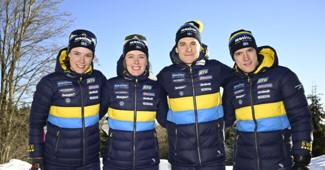 Svenskarna som ”ska göra jobbet”. Hanna Öberg, Elvira Öberg, Martin Ponsiluoma och Sebastian Samuelsson utgör Sveriges mixedstafettkvartett. Svenskarna som ”ska göra jobbet”. Hanna Öberg, Elvira Öberg, Martin Ponsiluoma och Sebastian Samuelsson utgör Sveriges mixedstafettkvartett.