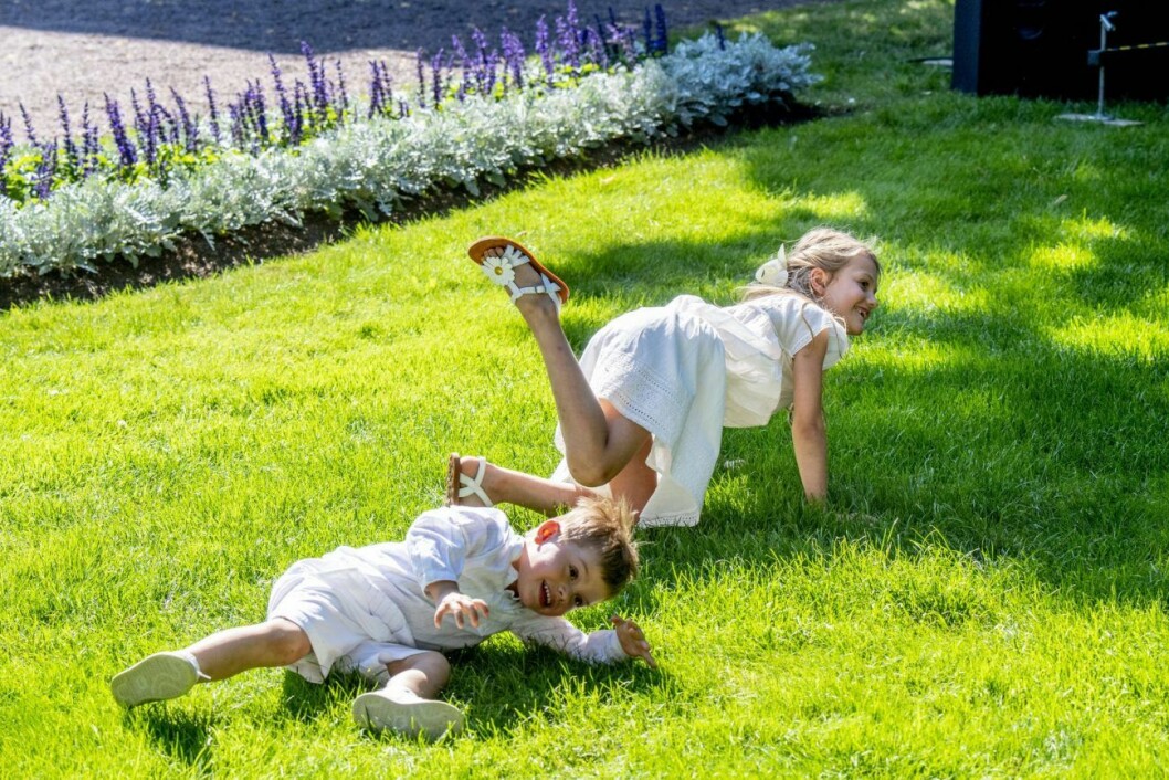 Oscar och Estelle trivdes ypperligt på Sollidens gräsmattor, helt obrydda om uppmärksamheten.