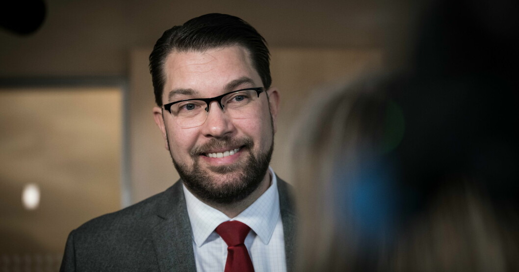 Jimmie Åkesson vill bli statsminister och låter sig inte stoppas av de andra partierna: ”Upp till väljarna”, säger han. Närbild på Jimmie Åkesson.