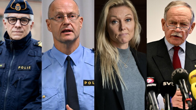 Rikspolischef Anders Thornberg, före detta regionspolischef Mats Löfving, tidigare underrättelsechef på Noa, Linda Staaf, samt externa utredaren Runar Viksten. Rikspolischef Anders Thornberg, före detta regionspolischef Mats Löfving, tidigare underrättelsechef på Noa, Linda Staaf, samt externa utredaren Runar Viksten.